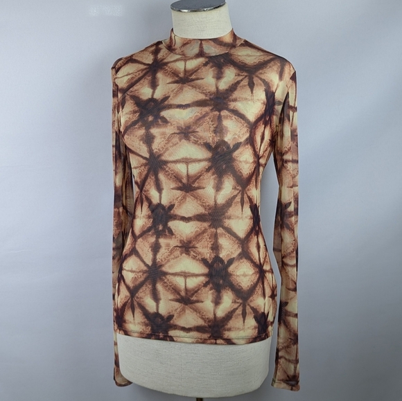 Daily Paper Pelembe Mesh T-Shirt Long Sleeve Semi Sheer Orange Brown M NWT - Picture 9 of 13